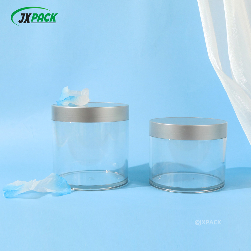  500ml White PET Plastic Powder Cream Jar With Gold Lid